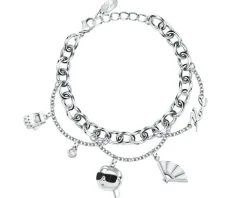 Bransoletka ze stali szlachetnej z cyrkoniami i emalią - wachlarz, rękawiczka, Karl Lagerfeld