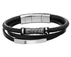 Bransoletka ze stali szlachetnej i skóry