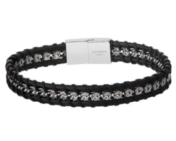 Bransoletka ze stali szlachetnej i skóry