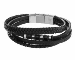 Bransoletka ze stali szlachetnej i skóry