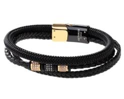 Bransoletka ze stali szlachetnej i skóry z cyrkoniami