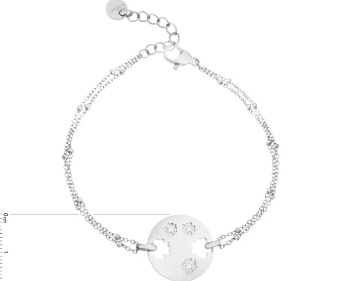 Bransoletka ze stali szlachetnej z cyrkoniami - koniczyna