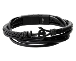 Bransoletka ze stali szlachetnej i skóry - kotwica