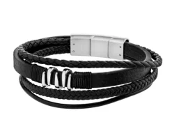Bransoletka ze stali szlachetnej i skóry