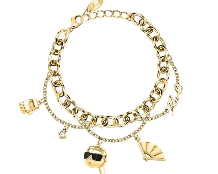 Bransoletka ze stali szlachetnej z cyrkoniami i emalią - wachlarz, rękawiczka, Karl Lagerfeld