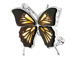 Broszka - zawieszka srebrna z bursztynem - motyl