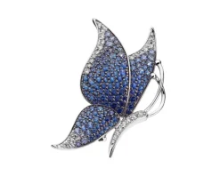 Broszka - zawieszka z białego złota z brylantami i szafirami - motyl - próba 750