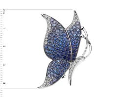 Broszka - zawieszka z białego złota z brylantami i szafirami - motyl - próba 750