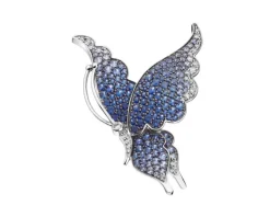 Broszka - zawieszka z białego złota z brylantami i szafirami - motyl - próba 750