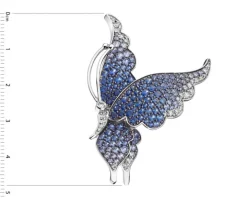 Broszka - zawieszka z białego złota z brylantami i szafirami - motyl - próba 750