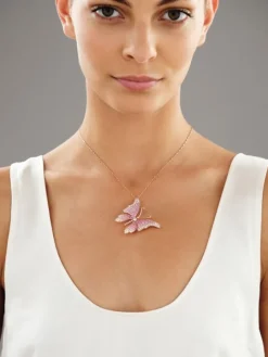 Broszka - zawieszka z różowego złota z brylantami i szafirami - motyl - próba 750