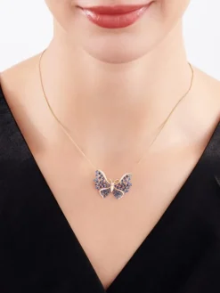 Broszka - zawieszka z żółtego złota z diamentami i szafirami - motyl - próba 585