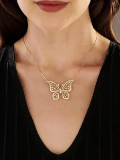 Broszka - zawieszka z żółtego złota z brylantami - motyl - 1,35 ct - próba 750