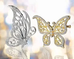 Broszka - zawieszka z żółtego złota z brylantami - motyl - 1,35 ct - próba 750