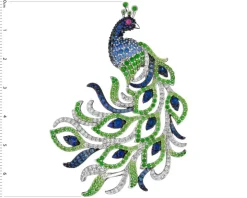 Broszka z białego złota z brylantami, kamieniami szlachetnymi i ozdobnymi - paw - próba 750