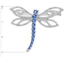 Broszka z białego złota z brylantami i szafirami cejlońskimi - ważka - próba 750