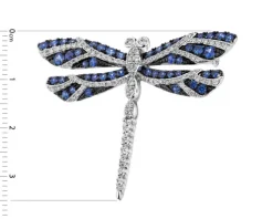 Broszka z białego złota z brylantami i szafirami cejlońskimi - ważka - próba 750