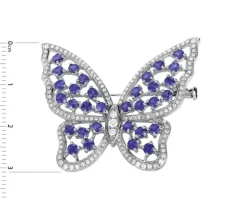 Broszka z białego złota z brylantami i szafirami cejlońskimi - motyl - próba 750