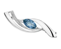 Broszka z białego złota z diamentami i topazem London Blue - próba 585
