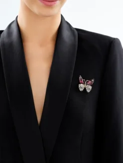 Broszka z mosiądzu pozłacana z cyrkoniami i brokatem - motyl