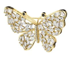 Broszka z mosiądzu pozłacana z cyrkoniami - motyl