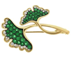 Broszka z żółtego złota z brylantami i granatami - miłorząb - próba 585