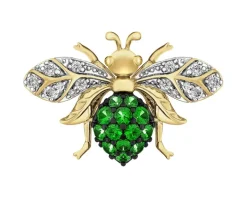Broszka z żółtego złota z brylantami i granatami - pszczółka - próba 585