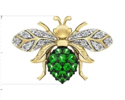 Broszka z żółtego złota z brylantami i granatami - pszczółka - próba 585