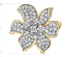 Broszka z żółtego złota z brylantami - kwiat - 1,00 ct - próba 585