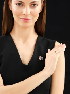 Broszka z żółtego złota z brylantami i kamieniami szlachetnymi - sowy - próba 585