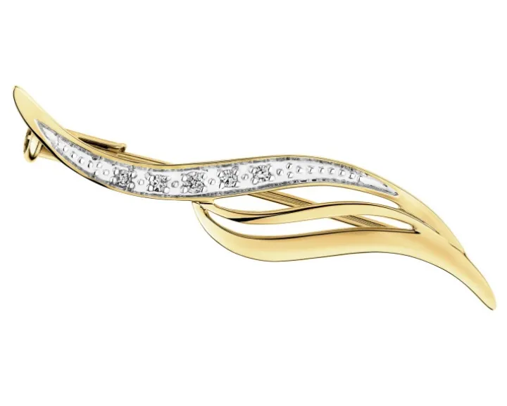 Broszka z żółtego złota z diamentami - 0,03 ct - próba 585