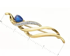 Broszka z żółtego złota z diamentami i szafirem - próba 585