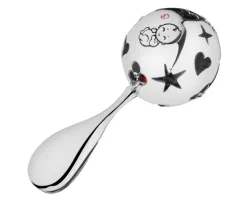 Grzechotka srebrna z cyrkoniami i bursztynem - dziewczynka