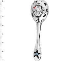 Grzechotka srebrna z cyrkoniami i bursztynem - aniołek, chłopiec