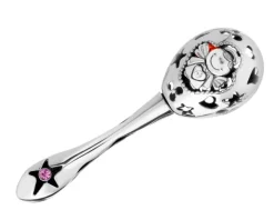 Grzechotka srebrna z cyrkoniami i bursztynem - aniołek, dziewczynka