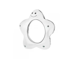 Grzechotka srebrna z kryształami i bursztynem