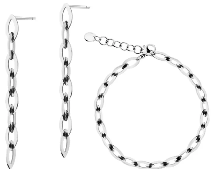 Kolczyki i bransoletka ze stali szlachetnej - komplet