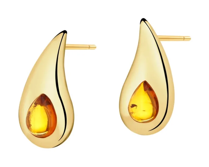 Kolczyki srebrne z bursztynem - łezki