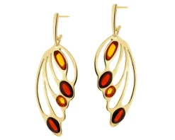 Kolczyki srebrne z bursztynem - skrzydła