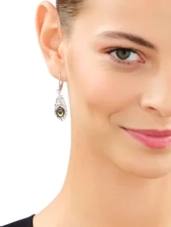 Kolczyki srebrne z bursztynem - piórka