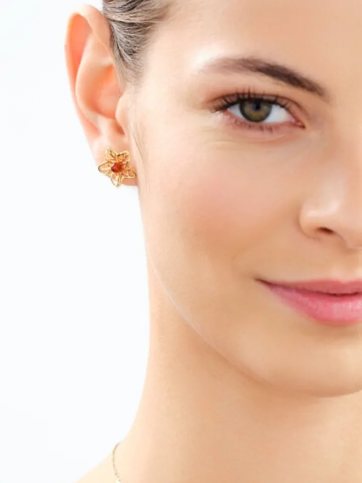 Kolczyki srebrne z bursztynem - kwiaty