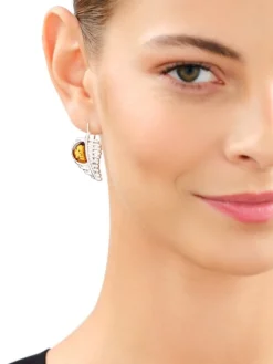 Kolczyki srebrne z bursztynem - liście