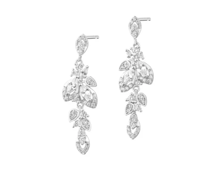 Kolczyki srebrne z cyrkoniami - liście