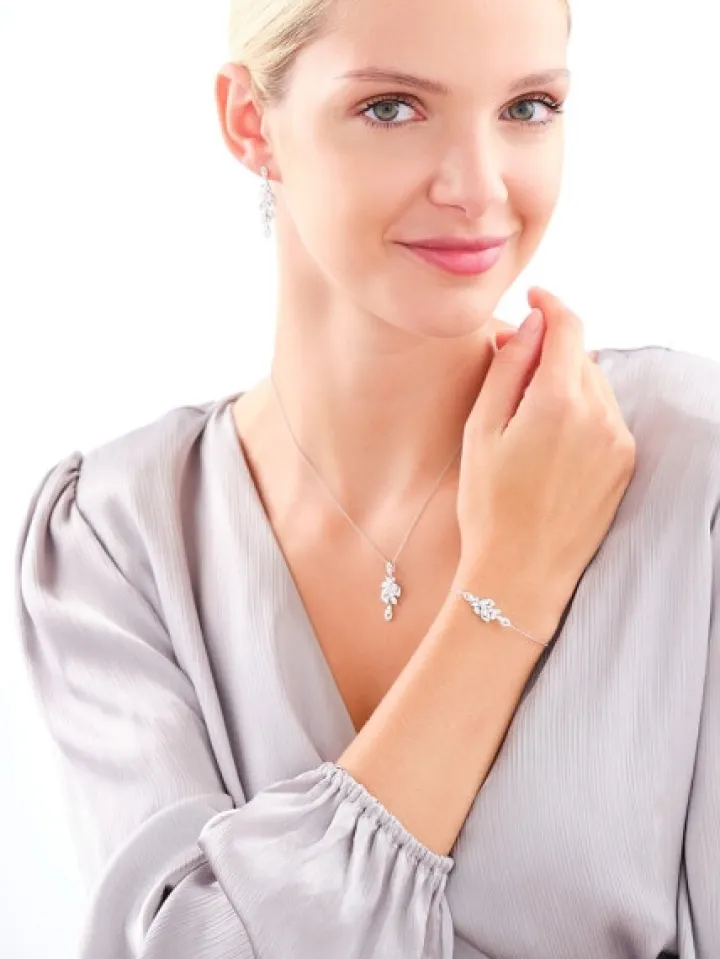 Kolczyki srebrne z cyrkoniami - liście