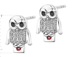 Kolczyki srebrne z cyrkoniami i emalią - Harry Potter, sowa Hedwiga, Warner Bros. Discovery