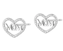 Kolczyki srebrne z cyrkoniami - mama, serca