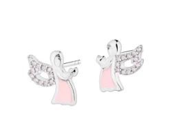 Kolczyki srebrne z cyrkoniami i emalią - anioły