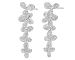 Kolczyki srebrne z cyrkoniami - kwiaty, liście