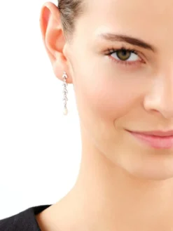 Kolczyki srebrne z cyrkoniami i perłami - liście