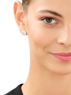 Kolczyki srebrne z cyrkoniami i  kamień jubilerski z efektem kociego oka - koła